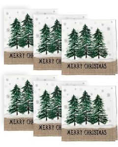 Horaldaily Christmas Cloth Napkins 18 x 18 Inch Christmas Pine Tree Snow Party Dinner Decoration Washable Napkins Set of 6