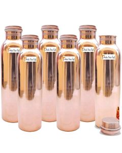Prisha India Craft Pure Copper Water Bottle 700 ML Set of 6