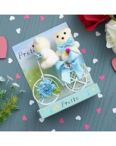 Webelkart Premium White Plastic Cycle with Teddy Bear and Rose Petals Gift Box for Valentines Gift for GirlfriendBoyfriendWifeHusband Sky Blue