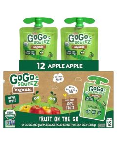 GoGo squeeZ No Sugar Added Organic Applesauce and Fruit Puree Apple Apple 32 oz Pouches Pack of 12 Fruit Snacks for Kids Gluten Free Nut Free Recloseable Cap BPA Free
