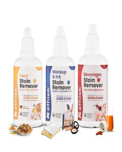 Ethiek Stain Removal Specialist Kit for Clothes / Removes Food, Ink & Makeup Stains (Haldi, Chutney, Curry, Coffee, Pen, Lipstick) / Set of 3 × 50ml