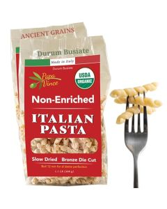 Papa Vince Organic Non Enriched Pasta good whole wheat busiate pasta made in Italy from ancient grains cultivated in Sicily Italy Slow Dried Bronze Die Cut Delightful Al dente texture No funny taste