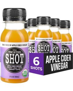 The Twisted Shot Organic Apple Cider Vinegar Wellness Shots - 6 Pack with Ginger, Turmeric, Honey, Cinnamon & Cayenne