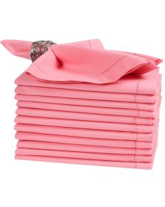 Bedding Craft Cotton Cloth Dinner Napkins Set of 12 18x18 Dianthus Pecan Hemstitched Reusable Machine Washable Fabric Napkins for Weddings Parties Everyday Dining
