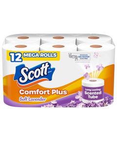 Scott ComfortPlus Toilet Paper with Soft Lavender Scented Tube 12 Mega Rolls 310 Sheets per Roll SepticSafe 1Ply Toilet Tissue