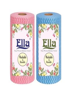 Ella Non-Woven Reusable Kitchen Towel Roll - Pack of 2 (80 Pulls Per Roll, 160 Sheets)