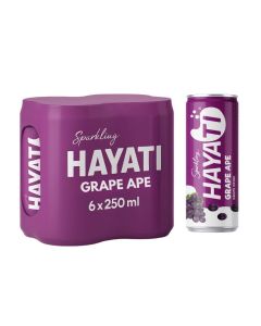Hayati Grape Sparkling Fruit Juice Drink / 20% Real Grape Juice / Sweet & Refreshing / Rich in Vitamin C / Halal Certified / Carbonated Soda Alternative / 250ml Can (Pack of 24)