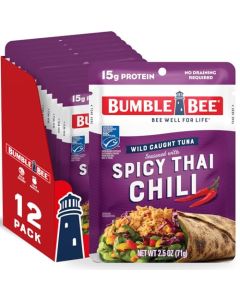 Bumble Bee Spicy Thai Chili Seasoned Tuna Pouch Wild Caught and Ready to Eat for Snack Salad Korean Tuna Bowl 15g Protein per Serving PERFECT PORTABLE GOODNESS 25 oz Packet Pack of 12
