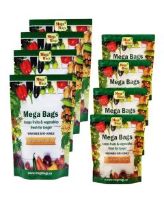 Vegetable Fridge Bags keep veggies fresh 15+ days, Anti-Fungal & Anti-Microbial ICAR Approved Reusable, washable, eco-friendly. Pack of1 : 4 bags (1.5kg) + 4 bags (1kg). Lasts up to 2.5 years