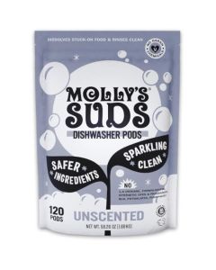 Mollys Suds Dishwasher Pods Clean Dishwasher Detergent Cuts Grease Rinses Clean ResidueFree for Sparkling Dishes 120 AutoRelease Tabs Unscented