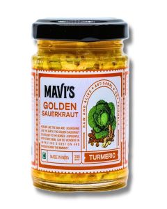 MAVI's Golden Sauerkraut/ Spicy, Organic & Natural Cabbage & Fresh Turmeric / Gut friendly / 100% Natural & Vegan / No Preservatives / No Artificial Flavour or Colour / 200g (Pack of 1)