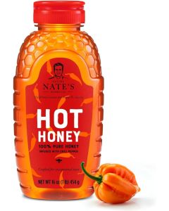 Nate's Hot Honey - 100% Pure Honey Infused with Habanero Chili Pepper Flakes, 16 oz Squeeze Bottle