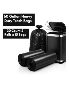 60 Gallon Heavy Duty Trash Bags – 30 Count (2 Rolls x 15 Bags) – Extra Strong Leakproof Contractor Garbage Bags – Large Industrial Bin Liners for Outdoor, Kitchen, Commercial, Yard & Construction Use