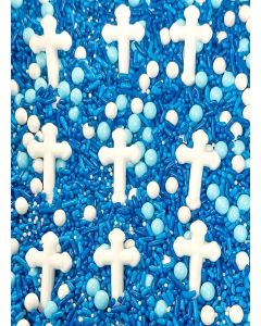First Communion Baptism White Cross Blue Pearls Edible Confetti Sprinkles Cake Cookie Cupcake IceCream Donut Quins 6oz