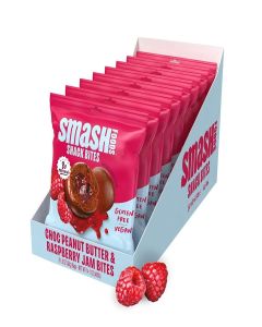 Smash Foods Raspberry Energy Bites / 5 Gluten-Free Vegan Snack Balls with No Sugar Added / 8g Protein, Superfood Jam, Chia Seeds / On-the-Go Convenience / Chocolate Peanut Butter & Raspberry / 8 Packs