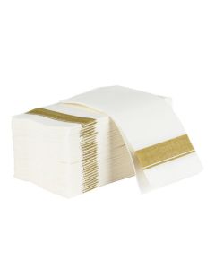 Rectangle ClothLike White Napkins with Gold Border 50 Pack Fancy Paper Napkins 22 x 22 Disposable Dinner Napkins Decorative Party Napkins for Weddings Dinners Upscale Parties Events