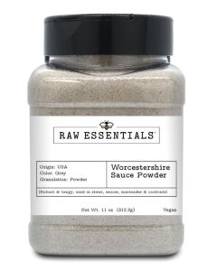 Raw Essentials Worcestershire Sauce Powder - Robust and Tangy - Elevates your Stews, Sauces, Marinades, and Cocktails - Vegan - 11 Ounce Bottle