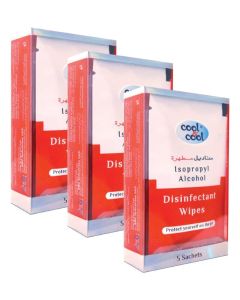 Cool & Cool Disinfectant Wipes - 5's (Pack of 3) - Antibacterial Skin Wipes with Vitamin E,Kills 99.9% Germs,Convenient for Use,Aloe Vera Gel & Herb Extract,Moisturizing and Nourishing 15 Wipes