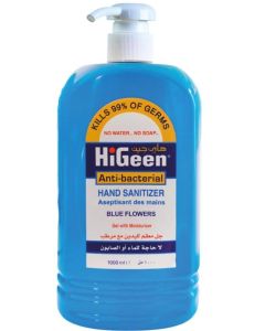 HiGeen Antibacterial Hand Sanitizer Gel – Blue Flower Scent – Kills 99.9% of Germs – With Moisturizers & Vitamin E – Quick-Dry, No Rinse – 60ml
