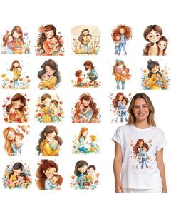 Dazoratix Mothers Day Iron on Transfers 20 Sheets Watercolor Floral Mama DTF Ready to Press Heat Patches Mom Child Heat Stickers Vinyl Decals for T Shirts Clothes Bag Pillow DIY Crafts Decorations