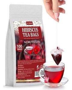 Premium Hibiscus Tea Bags,100 Tea Bags/7.06 Oz,100% Pure Dried Hibiscus Flower,Natural & No Additives,Caffeine Free.