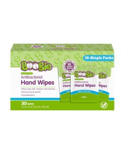 Boogie Antibacterial Hand Wipes Alcohol Free Hypoallergenic and Moisturizing Aloe For Kids and Adults 30 Wipes Pack of 1