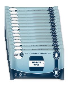 KareIn Bed Bath Wipes, Adult Wet Wipes, 120 Wipes, Anti-Bacterial, Ready to Use Cleansing Towels, Refreshing Sponge Bath Towel, For Men & Women, Pack of 12 (10 Wipes Each)