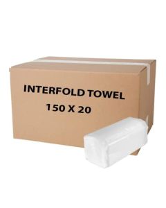 Premium Quality 2-Ply Interfold Paper Towel – 220mm x 210mm – 150 Sheets per Laminated Pack – 20 Packs in Carton – Soft, Strong, and Highly Absorbent Inter Fold Paper Towels for Home, Office and Commercial Use