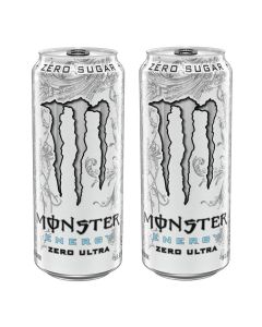 Monster Energy Ultra White Zero Sugar Energy Drink, 500ml Can (Pack of 2)