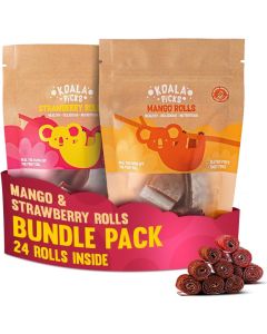 Koala Picks Fruit Rolls Combo – 12 Strawberry & 12 Mango Rolls – No Refined Sugar, No Preservatives – Healthy Snack for Kids & Adults – Made with Real Fruits