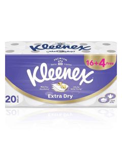 Kleenex Extra Dry Toilet Tissue Paper, 3 PLY, 20 Rolls x 140 Sheets, Embossed Bathroom Tissue with Superior Absorbency