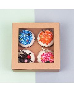 BAKEFY CUPCAKE 4 KRAFT 5 PIECE 7X7X35 INCH Paper Cupcake Treat Boxes in Bulk for Christmas Giving Pastry Boxes for Cookies Pies Deserts