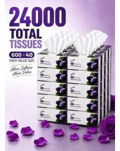 Soft Disposable Paper Tissues 600 x 40 Pack - 24000 Pcs, Flushable, Skin Friendly, Highly Absorbent