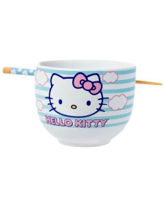 Silver Buffalo Sanrio Hello Kitty Blue and Pink Skies Ceramic Ramen Noodle Rice Bowl with Chopsticks Microwave Safe 20 Ounces