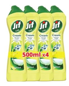 JIF Cream Cleaner, with micro crystals technology, Lemon, eliminates grease, burnt food & limescale stains, 4 x 500ml