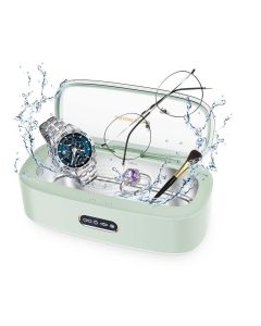 Jewelry Cleaner, Ultrasonic Eyeglasses Cleaner, Makeup Brush Cleaning Box, Stainless Steel Cleaning Machine, for Eyeglass Watches Jewelry Dentures, 300ml 4 Time Settings
