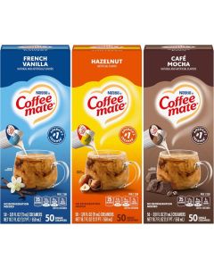 Nestle Coffee mate Liquid Coffee Creamer Singles Variety Pack - French Vanilla, Hazelnut, and Café Mocha - 50 Count