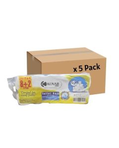 Kovar 400 Sheets 2 PLY Bulk 5 Pack Toilet Tissue Roll- 10 Roll