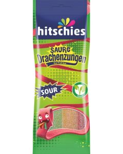 Hitschies Blue Sour Dragon Tongues Chewy Candy, Extra Tangy Fruit Strips, Blue Raspberry Flavor, Vegan Friendly Snack, 75g