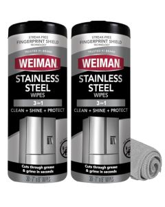 Weiman Stainless Steel Cleaner Polish Kit 2 Wipes Cloth AntiFingerprint Removes Grease Water Spots Streaks Residue Polishing Cleaner Safe for Appliances Chrome Sinks Grill Exteriors