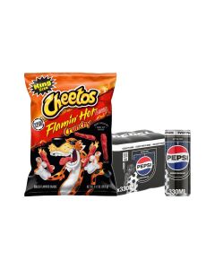 Flamin Hot Crunchy Cheese Puffs 99g & Carbonated Soft Drink Zero Calories And No Sugar Cans 330ml Pack of 6 Bundle