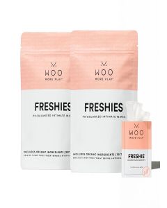 Woo More Play Freshies: All-Natural Feminine Intimacy Towelette Wipes with Coconut Water and Aloe Vera, Promotes Feminine Health & Helps Alleviate Irritation - Vegan and Cruelty Free (30 Count)