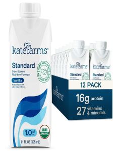 Kate Farms Adult Standard 1.0 Formula, Sole Source Nutrition, Meal-Replacement Shake or Supplemental Drink, Complete Vegan Protein Shake (Vanilla 1.0 cal/mL, Case of 12)