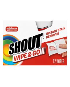 Shout Wipe & Go Instant Stain Remover Wipes, 12-Count (Pack of 1) / Portable Travel Fabric Cleaner