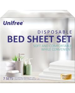 UNIFREE 7 Sets Disposable Bed Sheets Travel Sheets for HotelPortable Bedding Cover Bedspread Disposable Bedding Set 79 91