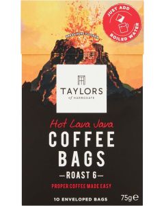 Taylors of Harrogate Hot Lava Java Coffee Bags - 100% Arabica, 10 Enveloped Bags (75g)