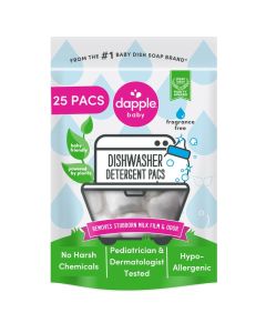 Dapple Baby Dishwasher Pacs Hypoallergenic Dishwasher Pods Powered by Plants Removes Milk Residue Odor on Dishes Baby Bottles Kitchenware Fragrance Free 25 Count Pack of 1