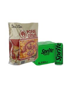 Pofak Oman Oman Corn Flavor Chips 12grams Pack of 25 + Sprite Zero Lemon Lime Carbonated Soft Drink Can Pack 6 x 330ml