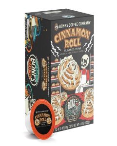 Bones Coffee Company Cinnamon Roll Flavored Coffee Pods, Low Acid Medium Roast Single-Serve Bones Cups, Compatible with 1.0 & 2.0 K-Cups Brewers Coffee Maker, 12 Count