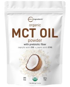 Organic MCT Oil Powder with Prebiotic Fiber,1 Pound(16 Ounce), Fast Fuel for Body and Brain, C8 MCT Oil for Coffee Creamer, No GMOs, Keto Diet, Vegan